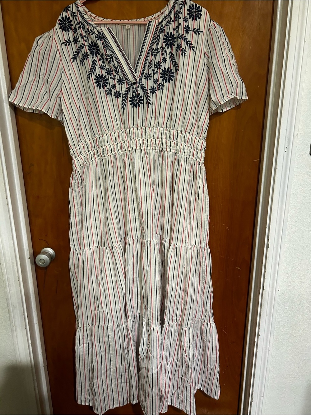 KATE & SAM Striped V-Neck dress in Red, Navy & White